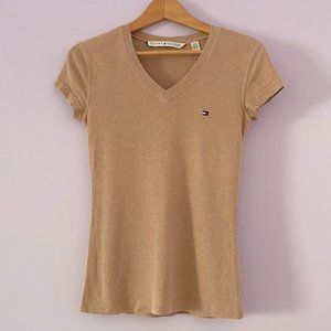 Tommy Hilfiger Tan Short Sleeve V-Neck Tee Size S